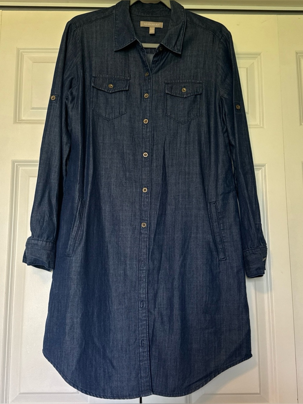 Banana Republic Denim Shirt Dress Women’s Size 6 Dark Wash Lyocell Blend Midi